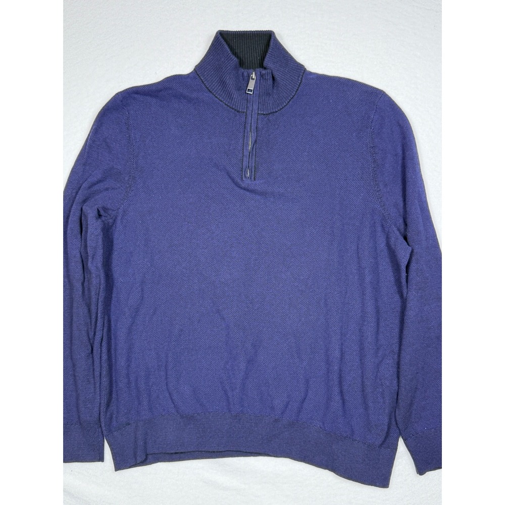 BONOBOS Men's Blue Textured Knit 1/4 Zip‎ Pullover Sweater XL Cotton Cashmere